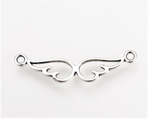Schmuck-Verbinder, Anhänger, Metallzwischenteil, Engelsflügel, antik silberfarbig,30x6mm