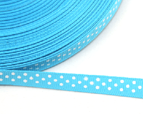 Ripsband 10mm azurblau mit weissen Punkten, 5 m