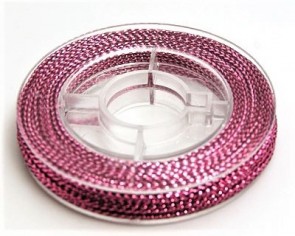 Metallic Makramee Garn, 0.6mm, fuchsia-pink, geflochten, ca. 10m
