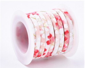 Baumwoll-Schmuckband, 5mm, weiss-rosa, Blumenmuster, 1 m