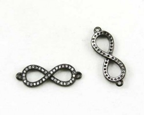 Schmuckverbinder mit Zirkonia, Unendlichkeit / Infinity, schwarz, 24x8mm