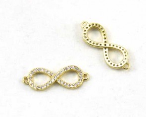 Schmuckverbinder mit Zirkonia, Unendlichkeit / Infinity, vergoldet, 24x8mm