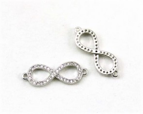 Schmuckverbinder mit Zirkonia, Unendlichkeit / Infinity, platiniert, 24x8mm